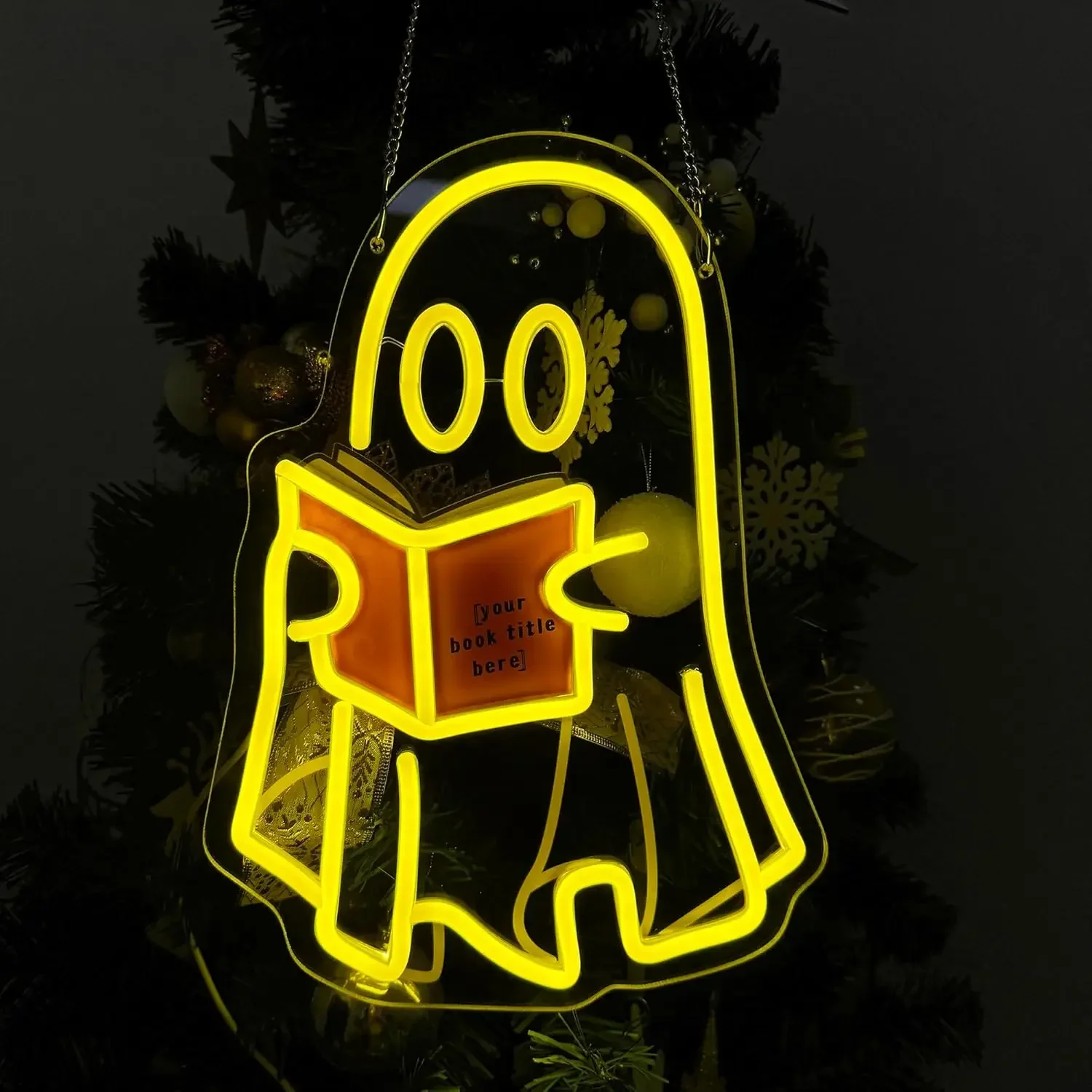 Cute Ghost Reading Neon Sign for Wall Decor, USB Powered Led Neon Lights Sign Whimsical Decor for Home Study Room for Reading