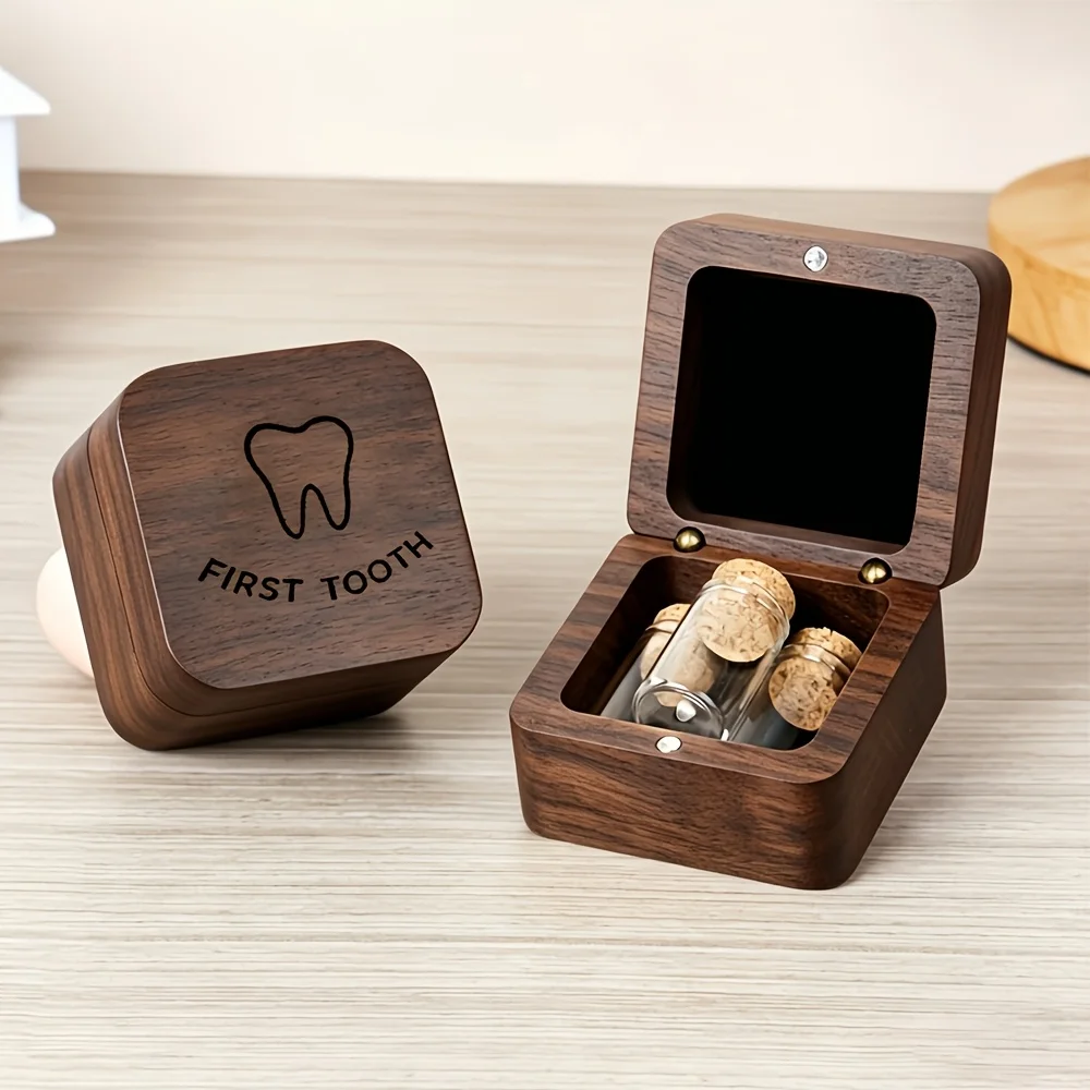 2D Wooden First Tooth Storage Box Tooth Fairy Umbilical Cord Fetal Hair Souvenir Tooth Collection Preservation Box Hospital Tags