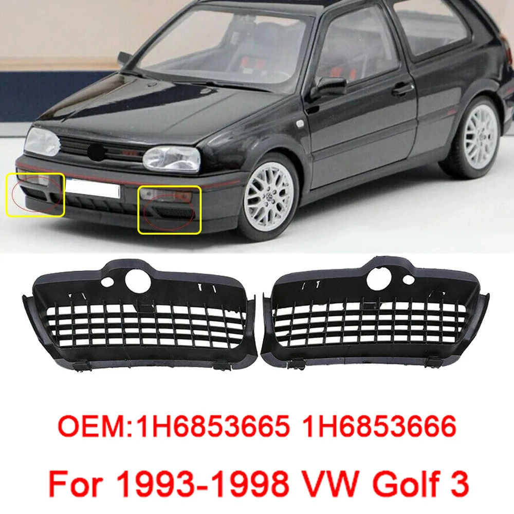 

2pcs ABS Black Car Front Bumper Fog Light Cover Lower Bezels Grille for 1993-1998 VW Golf 3 MK3 1H6853665 1H6853666