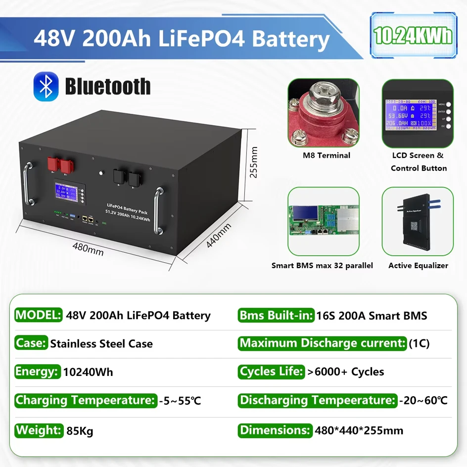LiFePO4 48V 300Ah 15Kwh batterij 51,2V 100Ah 200Ah 120Ah 150Ah lithiumbatterij 6000 cycli 48V zonne-energieopslag Akku EU-VOORRAAD