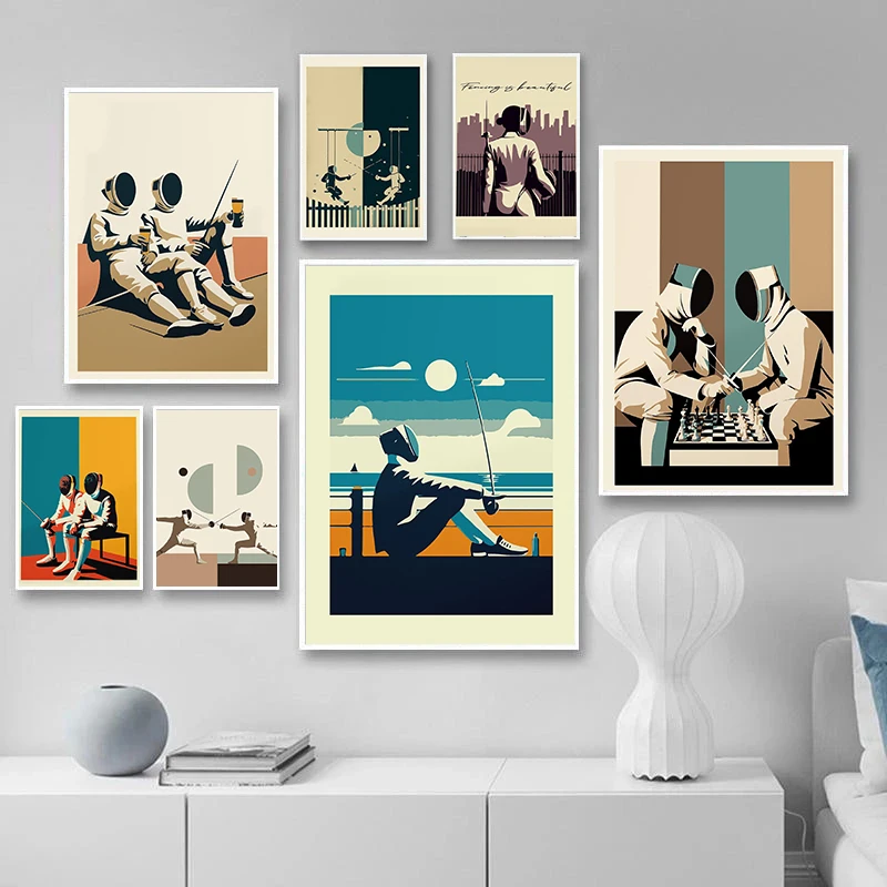 Minimalist Fencing Pop Poster Abstract Art Print Canvas Painting Wall Art Picture Nordic Living Room Bedroom Home Decor Gifts