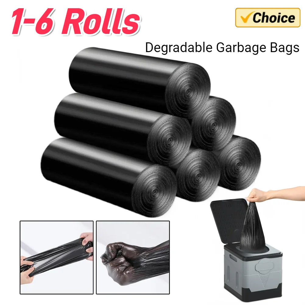 1-6 Rolls Degradable Garbage Bags Portable Folding Toilet Disposable Garbage Bag  Environmentally Friendly for Camping Travel