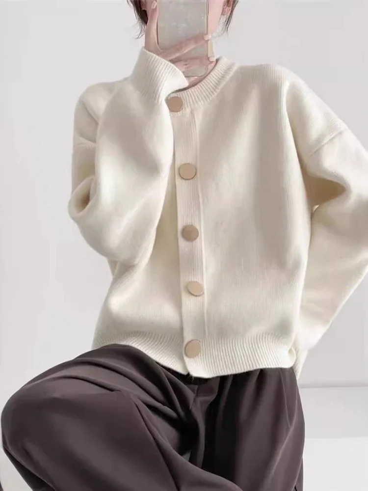 Novità in autunno inverno cardigan moda coreana da donna lavorato a maglia cappotti monopetto versione maglione corto girocollo pigro allentato