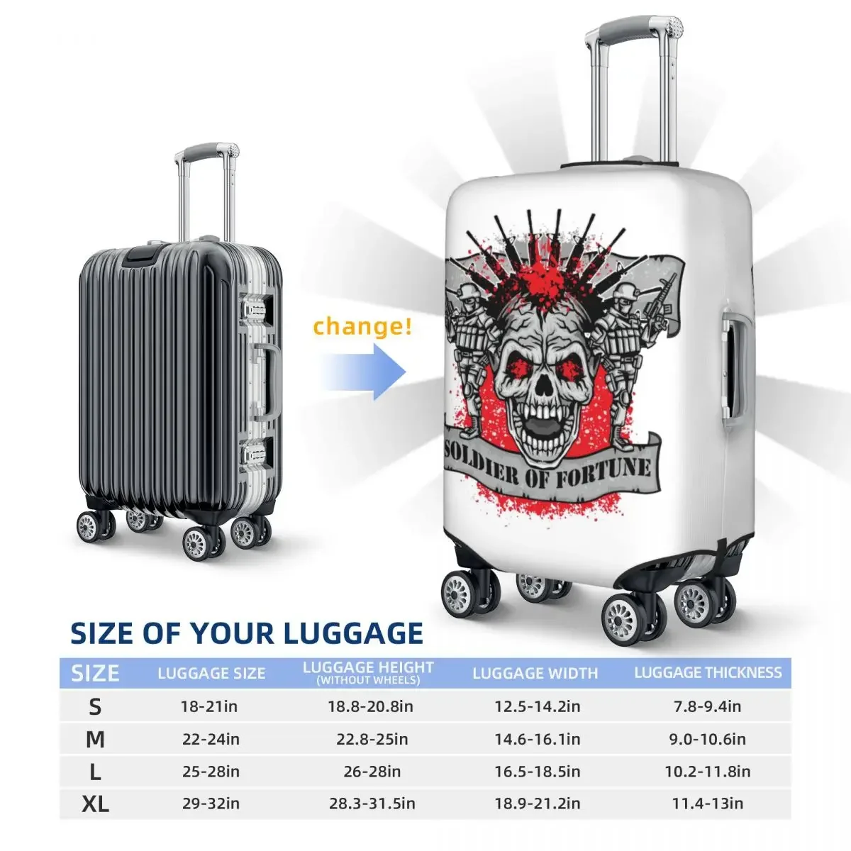 Aggressive Emblem With Skull Print Luggage Protective Dust Covers Elastic Waterproof 18-32inch Suitcase Cover Travel Accessories