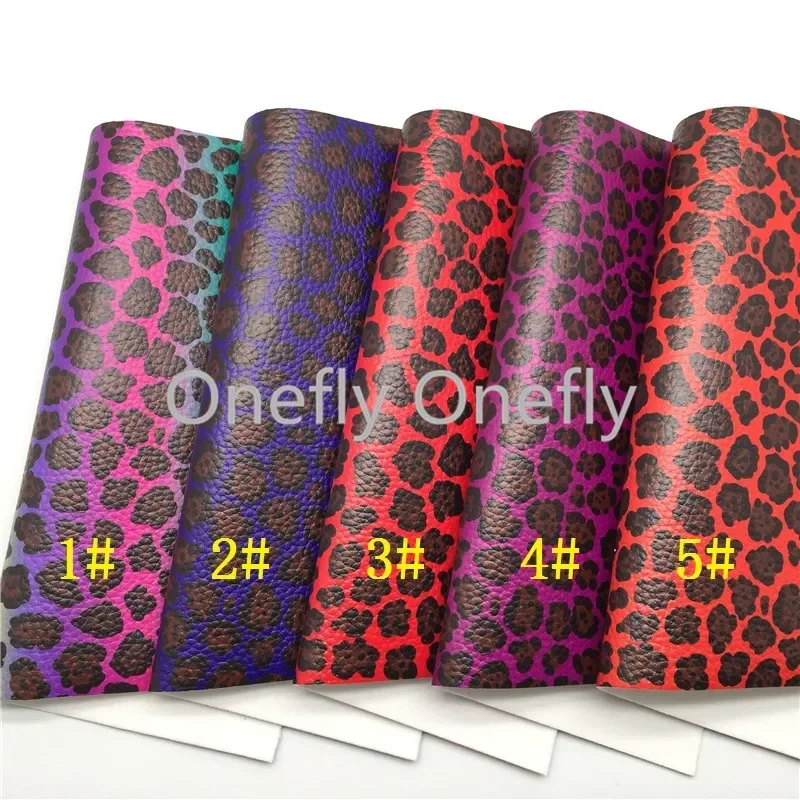 Onefly Mei Flowers' Shape Leopard Printed Synthetic Leather, Faux Leather Sheets with Felt Backing For Bow DIY   FZ034