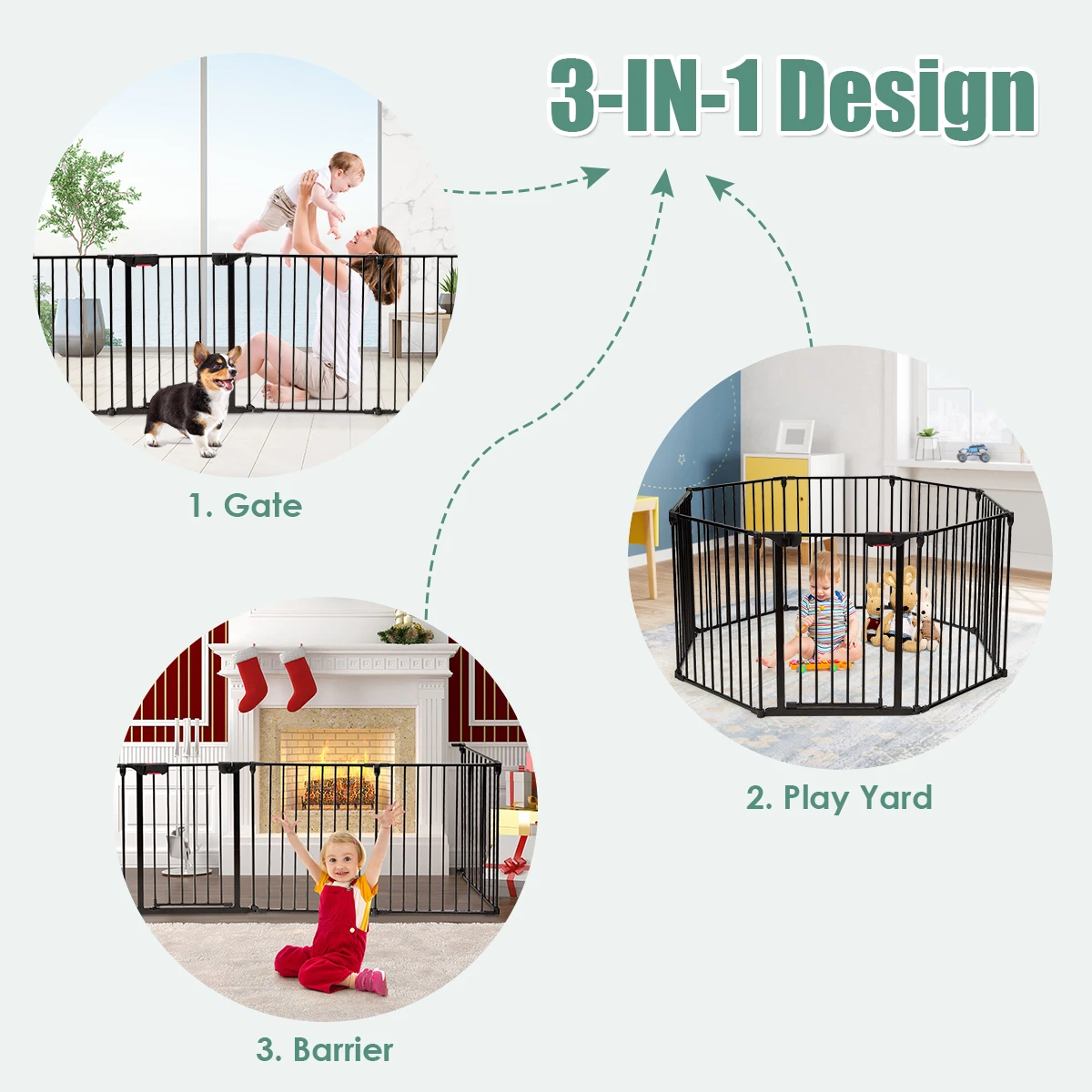 8 Panel Baby Safe Metalen Poort Speelplaats Huisdier Hek Barrière Muur-Mount Verstelbaar