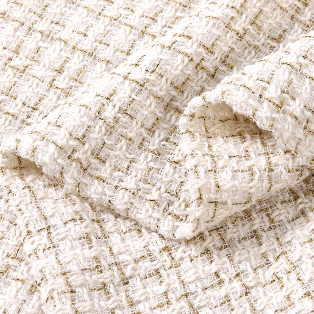 Golden And Silver Silk Tweed Coarse Fabric Woolen Lattice Polyester DIY Autumn And Winter Women\'s Coats Sewing Material 150x50cm