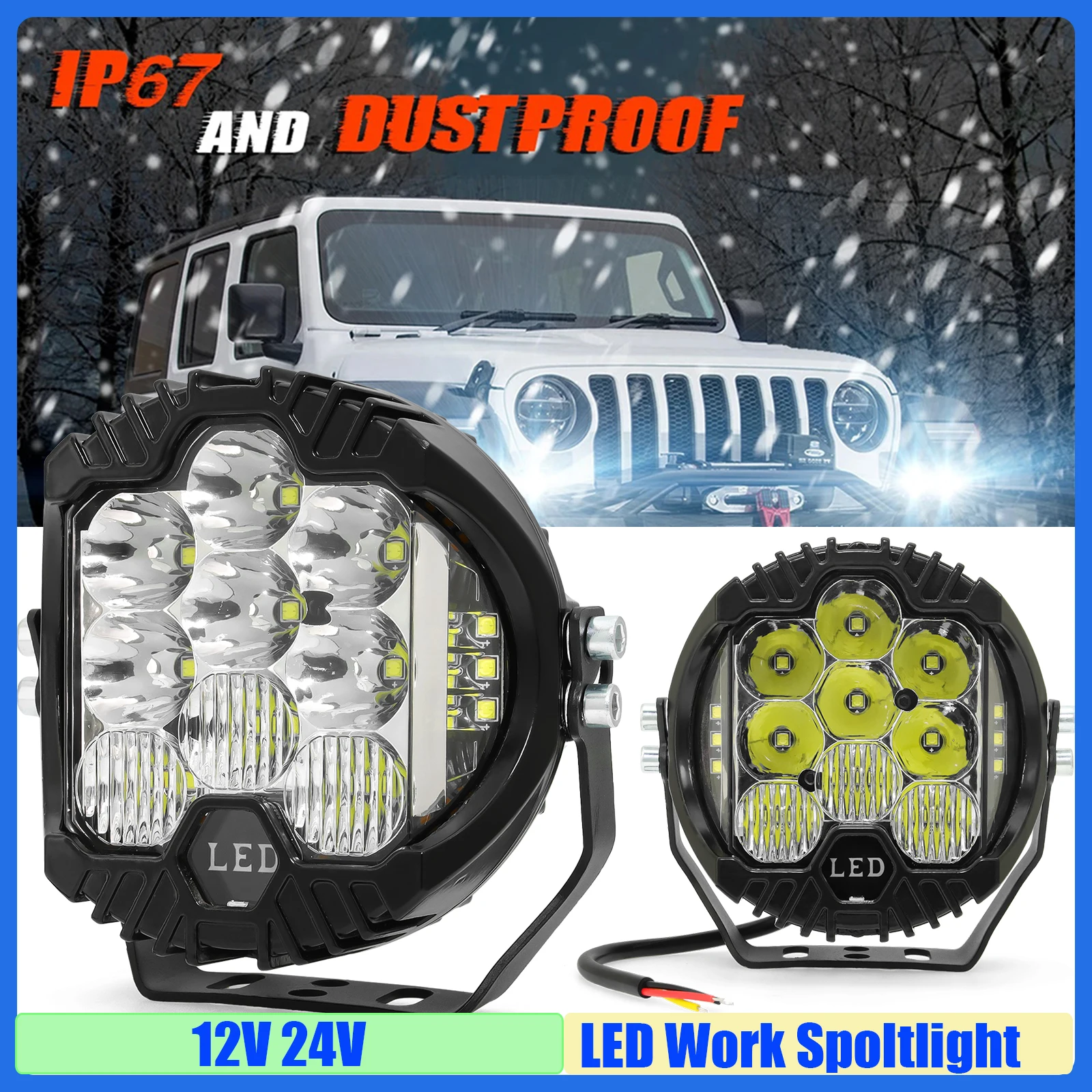 MAIMEIMI Waterproof White LED Headlights LED Lamp DRL Hi/Lo Beam for Jeep Spot light For Niva Motorcycle Lada Offroad 4x4 12V24V