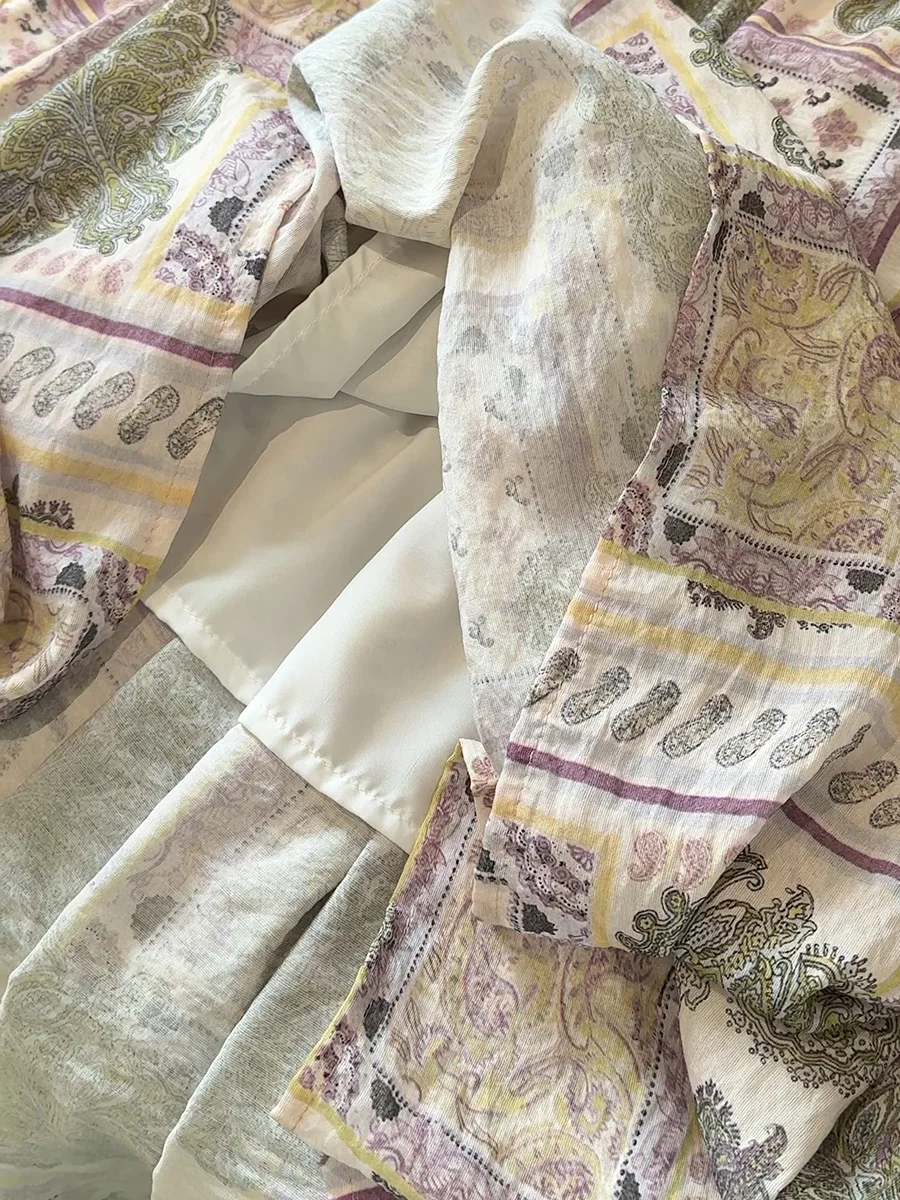 ボヘミアンスタイルプリントスカート　おしゃれで上品なハーフスカート　レディース　薄手　夏　2025年新作　ハイウエスト　ロングスカート