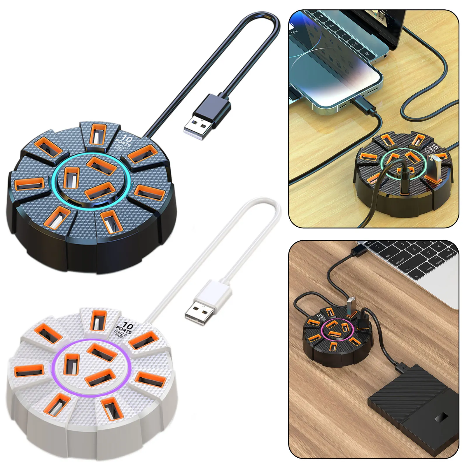 

Многопортовая док-станция USB с окружающим освещением Многофункциональная док-станция-концентратор для ноутбуков