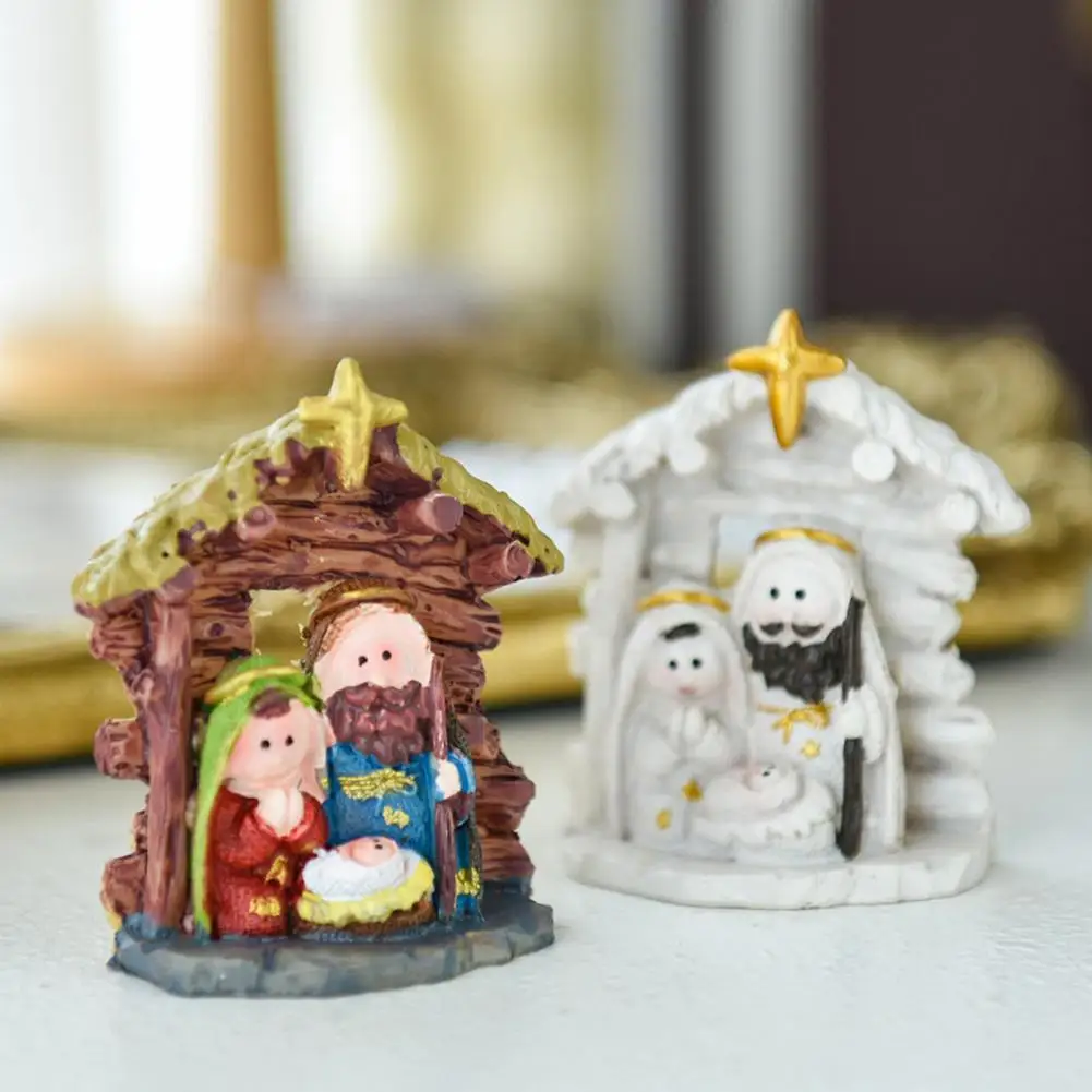 Nativity Scene Statue Resin Holy Family Christmas Decoration Tabletop Decor Jesus Nativity Figurine for Windowsill Mantel Gift f