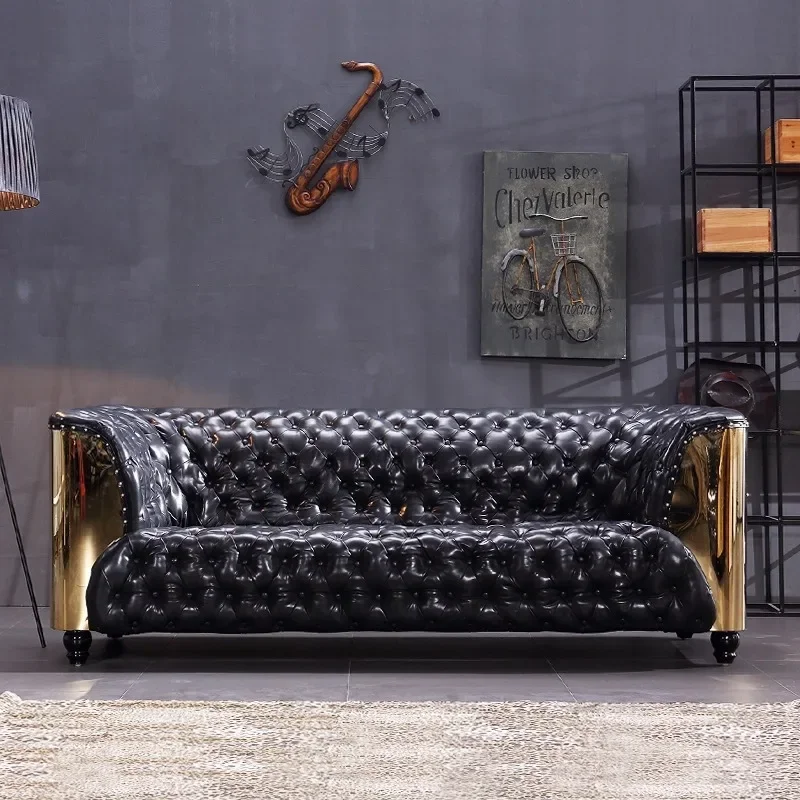 

American oil wax leather buckle leather sofa bar whiskey living room retro industrial style cigar bar KTV box