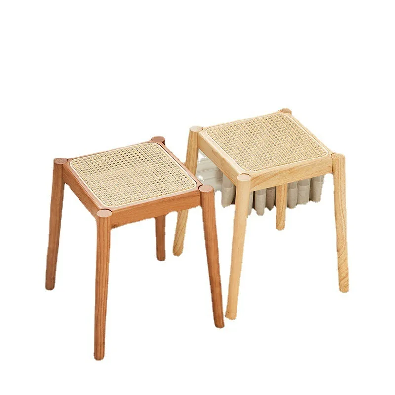 #Modern Nordic Dining Room Set Solid Wooden Counter Stool Velvet Rattan Cooling Feature For Home Furniture