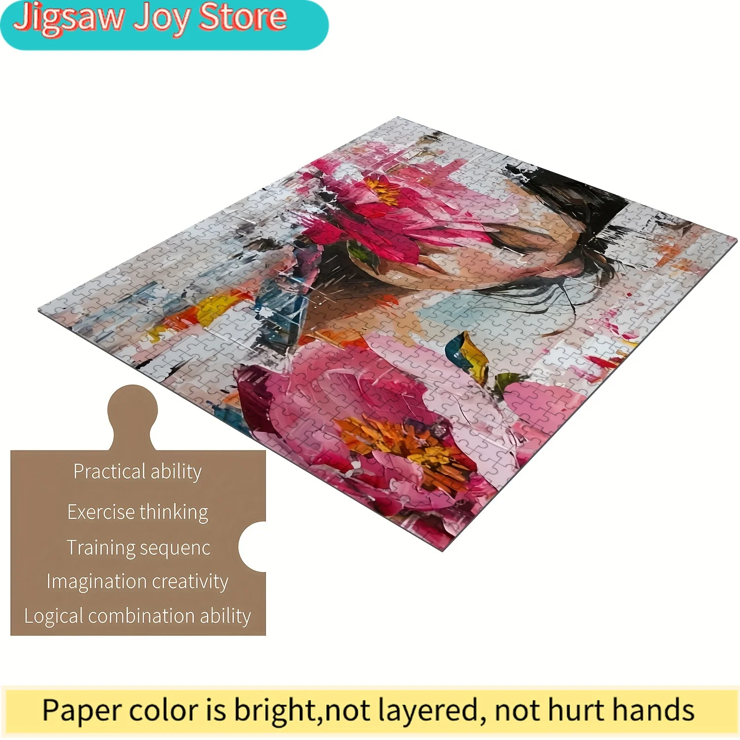 

Пазл для всей семьи - абстрактный рисунок цветочной леди с яркими цветами, средней сложности, портативный и устойчивый к царапинам.