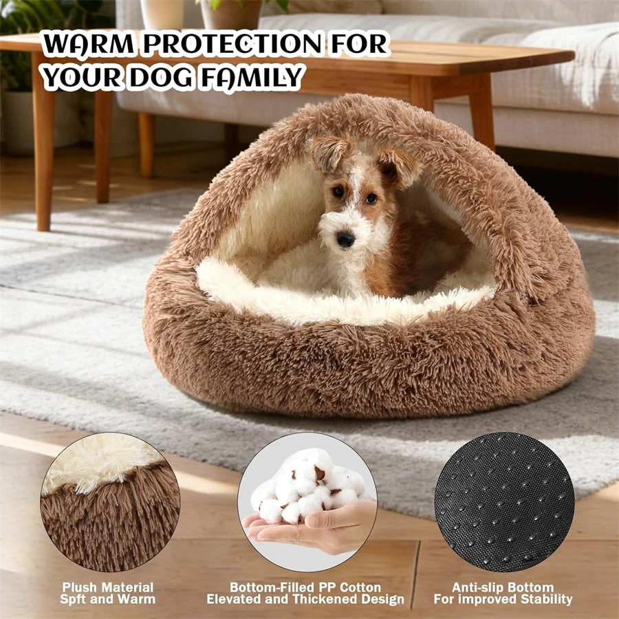 Cama nido de felpa para gatos y perros pequeños, cálida y semiabierta - imagen 2