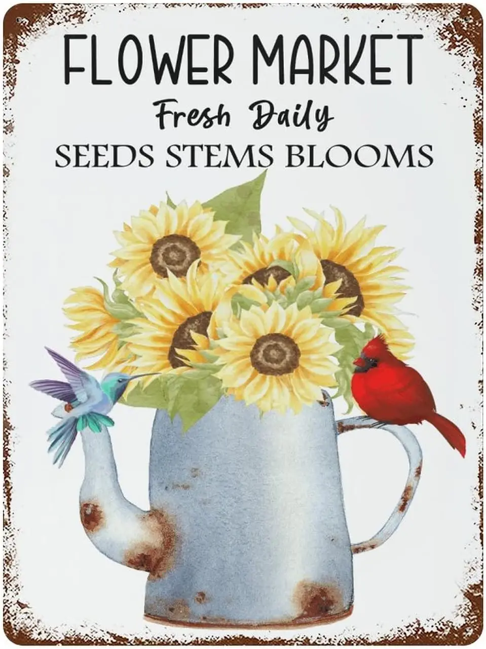 Fall Farmhouse Autumn Harvest Cute Red Birds Vivid Sunflowers Tin Signs Retro Metal Flower Market Daily Vintage Sign