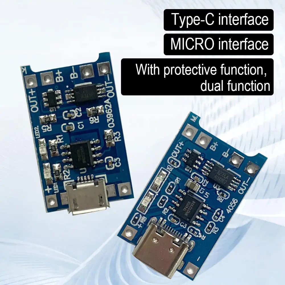 10PCS 18650 for TP4056 5V 1A Lithium Battery Charger Module with Protection Dual Functions Charging Board Type-C/Micro