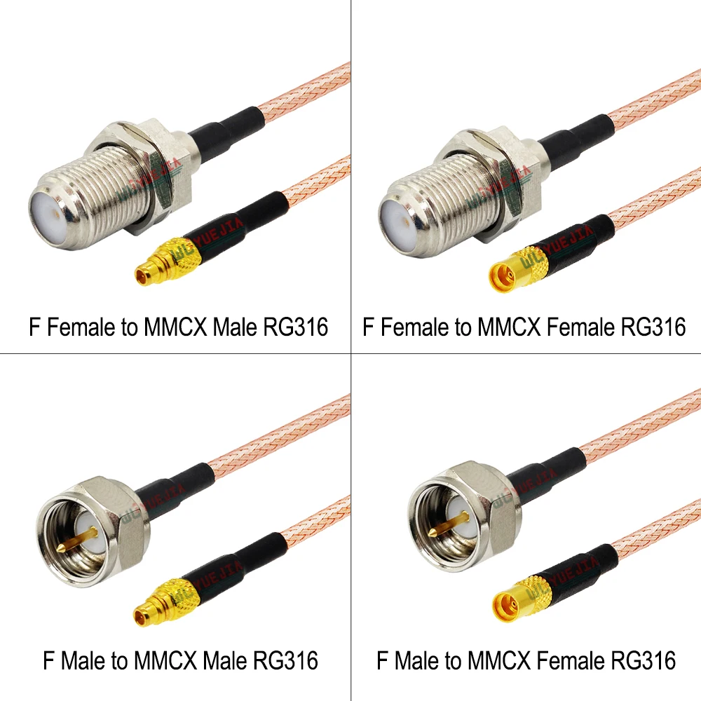 RG-316 MMCX to F Cable F Male Female to MMCX Male Female Jack Connector 50-1.5 RF Coaxial Cable Antenna Extension Jumper Pigtail