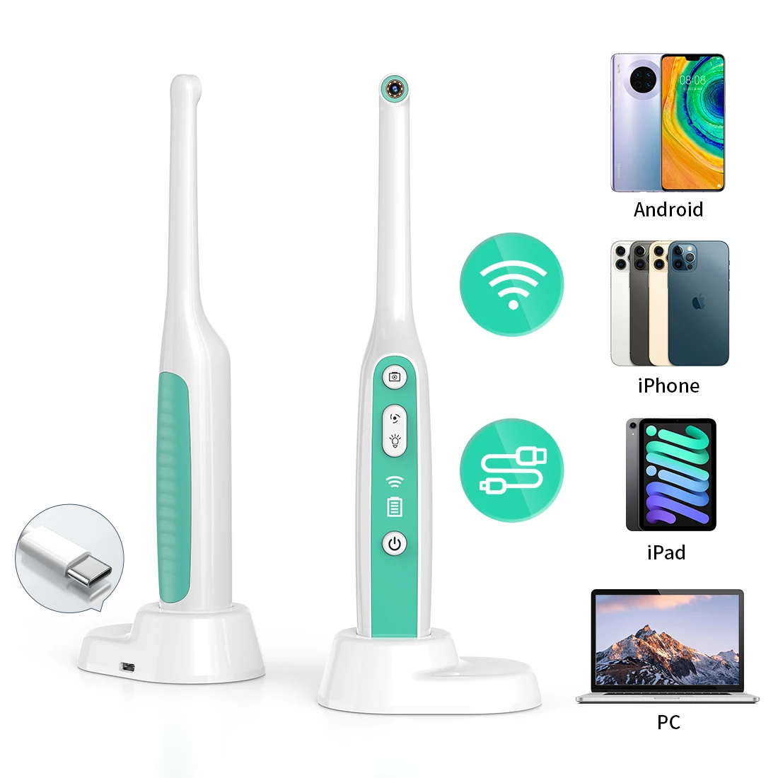 Wireless Teeth Inspection Device Wifi Oral Endoscope HD Intraoral Camera with 8 LED Lights for IOS Android