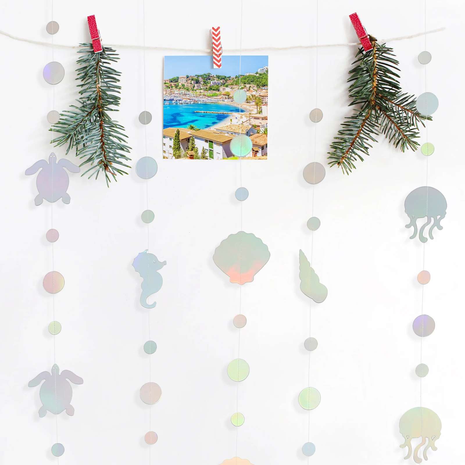 

8pcs Mermaid Decorative Banners Sea Circle Garlands Ocean Themed Party Hanging Ornament For Birthday Wedding Home Decor Party