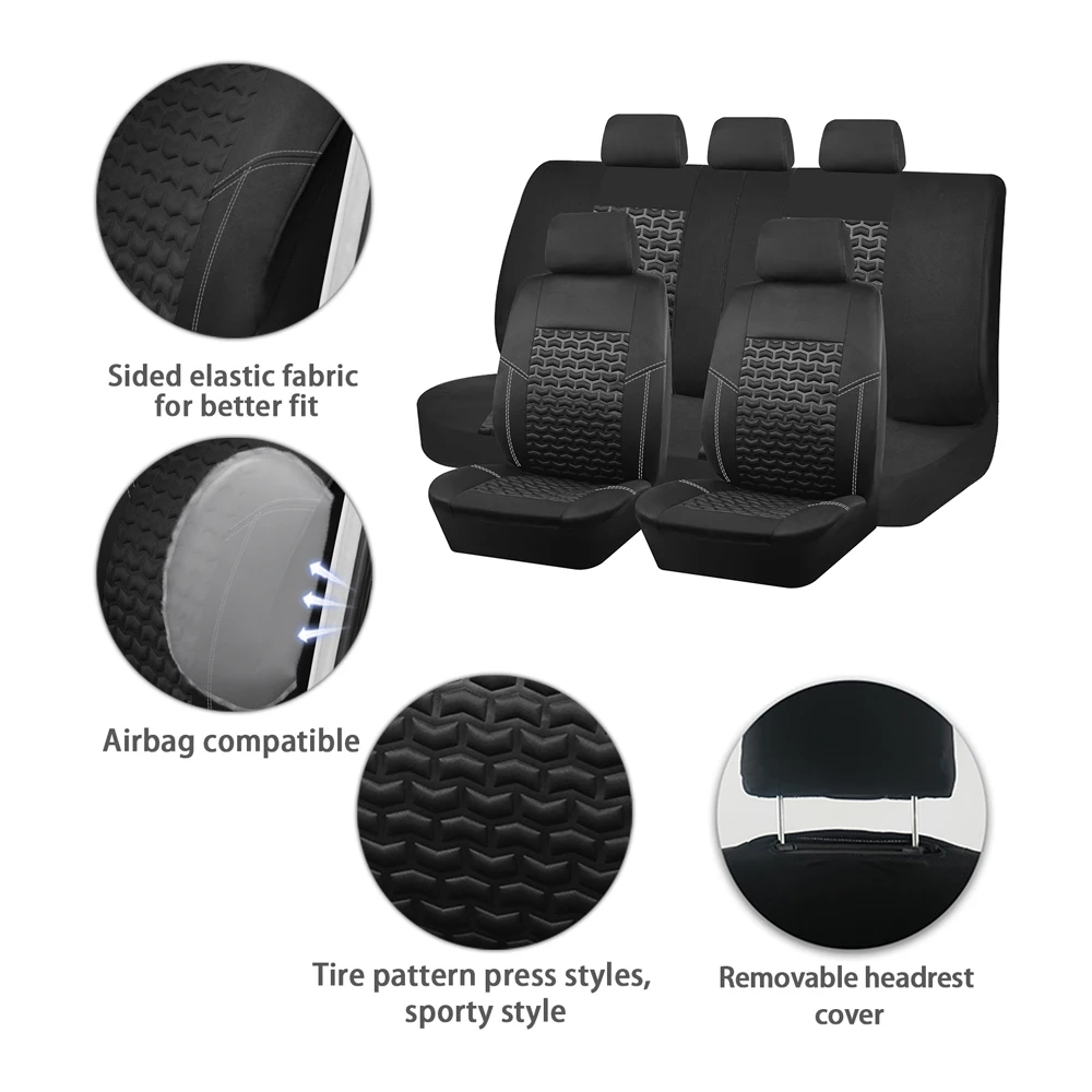 AUTOKING Car Seat Covers Tire Texture Press Breathable Fabric Seat Covers for Car 3 Zipper for Rear Seat Backrest