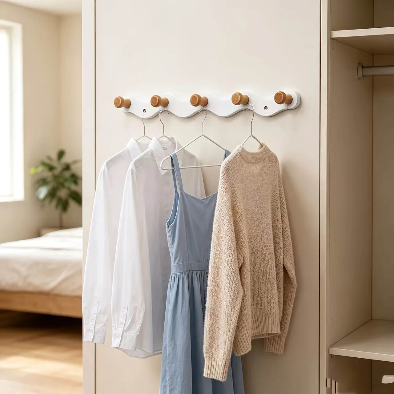 Wall-Mounted Coat Hook Suitable for, Bedroom & Entryway -Hole-Free Space-Saving Hanger,for Coats,Hats,Bags -No Drilling Required