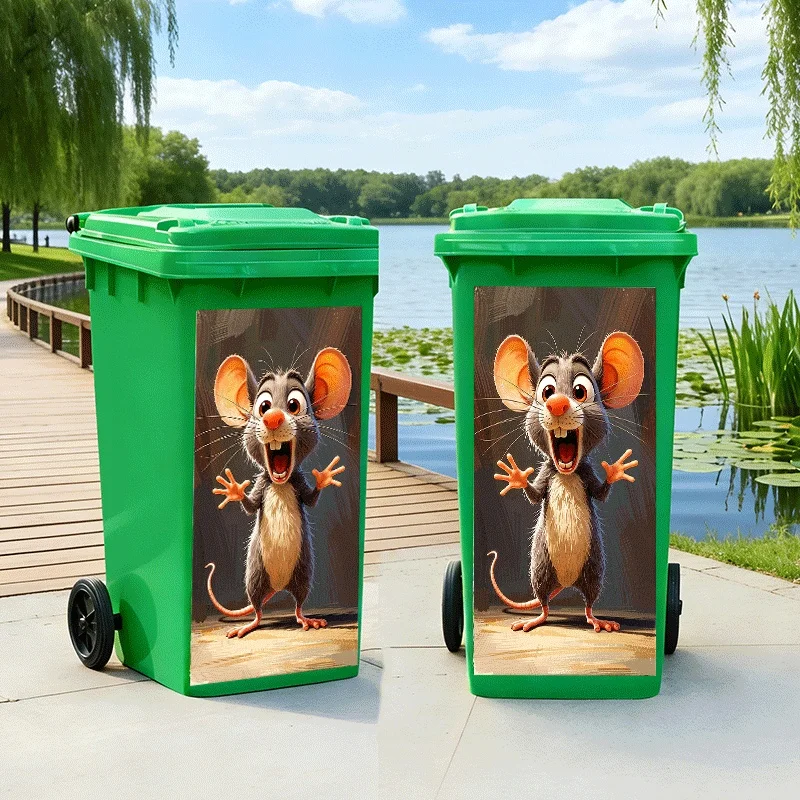 1Pc 2D Flat Printed Surprised Screaming Mouse Trash Can Sticker Creative Personalized Fun Cartoon Mouse Shape Design