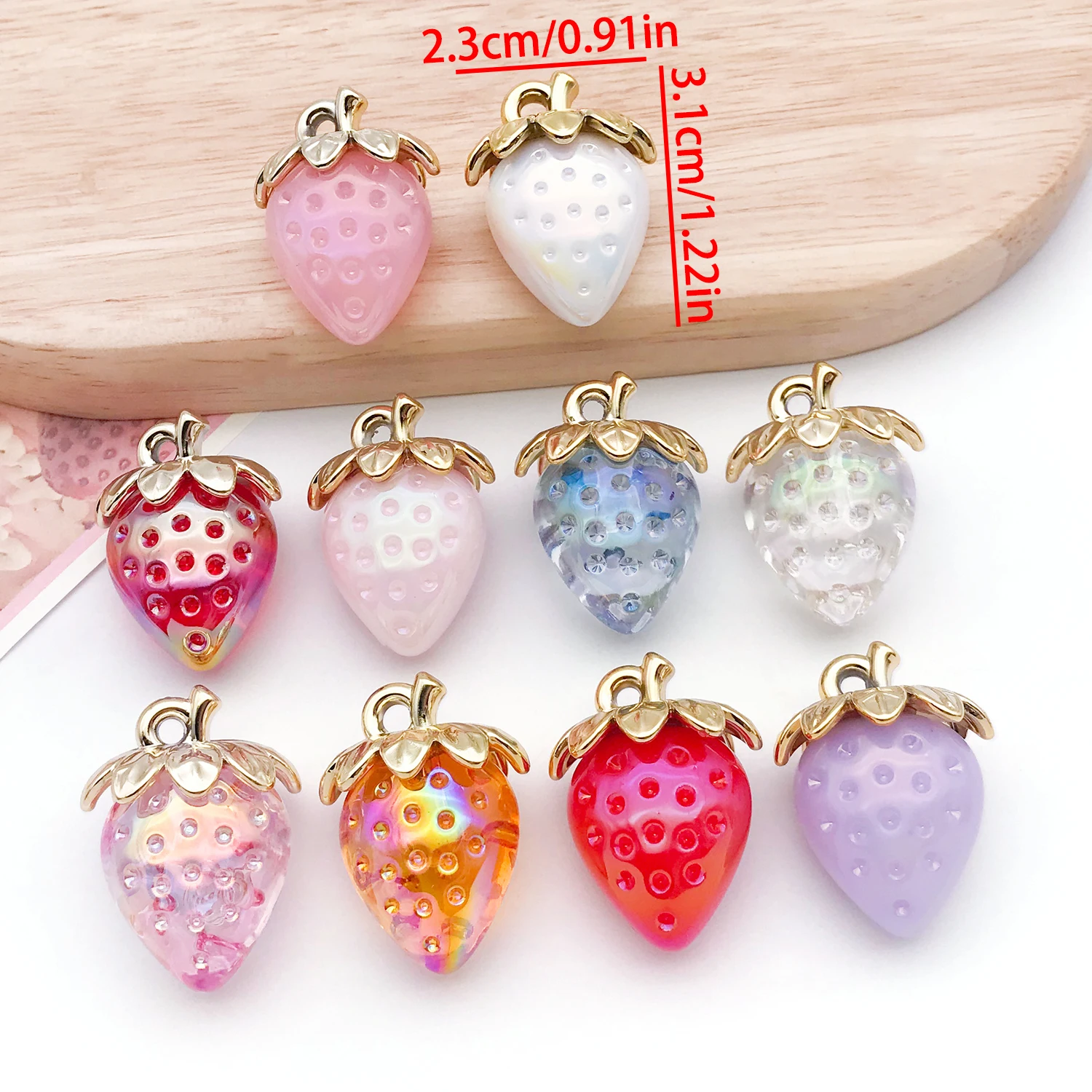 6/10Pcs/Pack Transparent Strawberry Apples Peanuts Acrylic Charms Pendant for DIY Jewelry Making Necklace Keychain Accessories ﻿