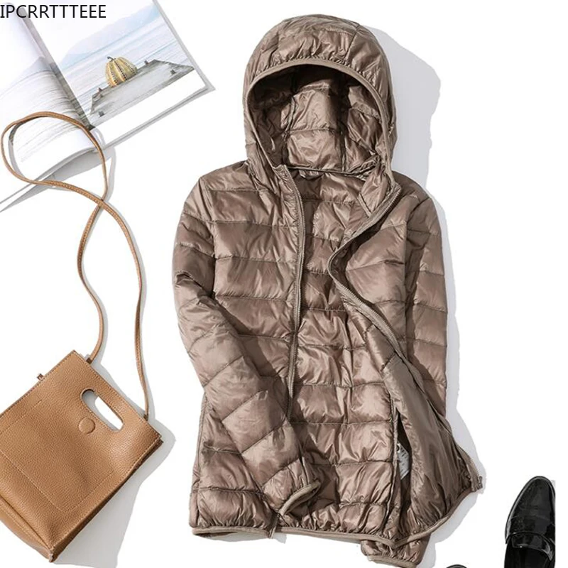 Herbst Winter Frauen lässig Kapuze schlanken Mantel weibliche Outwear ultraleichte warme weiße Enten Daunen jacken