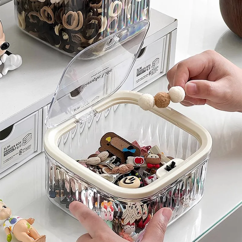 

1PCS Hair Accessories Storage Box Large-capacity Covered Jewelry Box Girl Rubber Band Headrope Hairpin Cute Grain Finishing Box