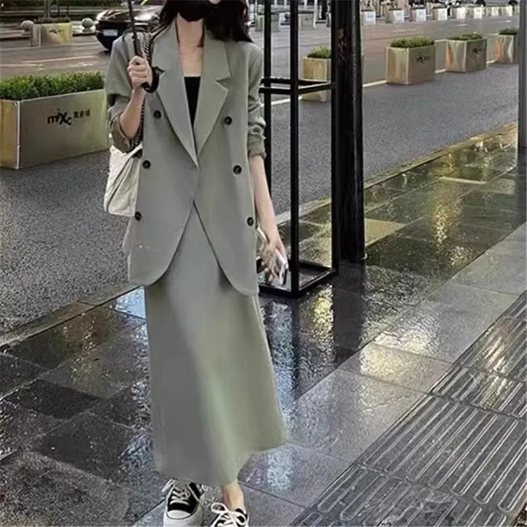 

Повседневный модный пригородный костюм, куртка, юбка с высокой талией, комплект из двух предметов для женщин