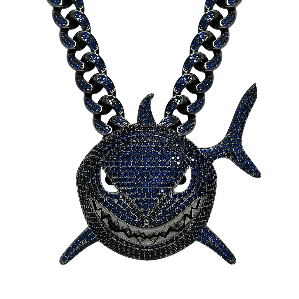 

Big Size Shark Pendant Necklace For Men Hip Hop Bling Jewelry With 6ix9ine Iced Out Rhinestone Miami Cuban Chain Fashion Jewelry