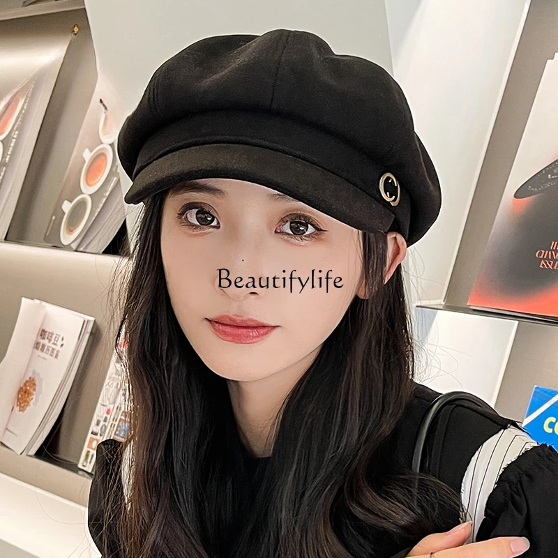 

Stylish Korean Style Hat All-Matching British Retro Octagonal Hat Autumn New Casual Painter Hat Fashion