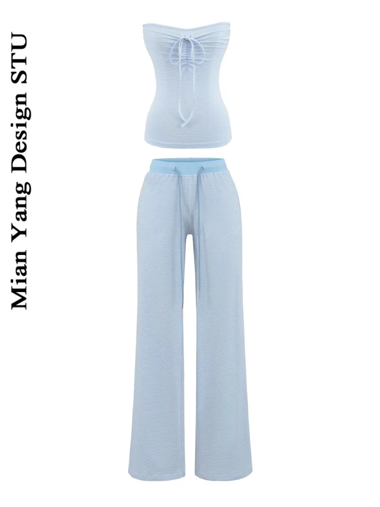 

Хлопковый уличный жилет в полоску для девочек, популярный комплект с широкими брюками и цветной блузкой, повседневный комплект с широкими штанинами для скрытия мяса