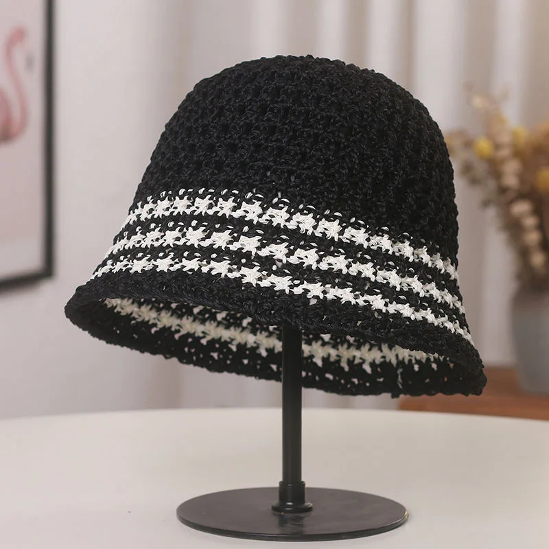 Summer Color Matching Hollow Fisherman Hat Children Thin Breathable Anti-ultraviolet Sun Hat Showing Washbasin Hat Bucket