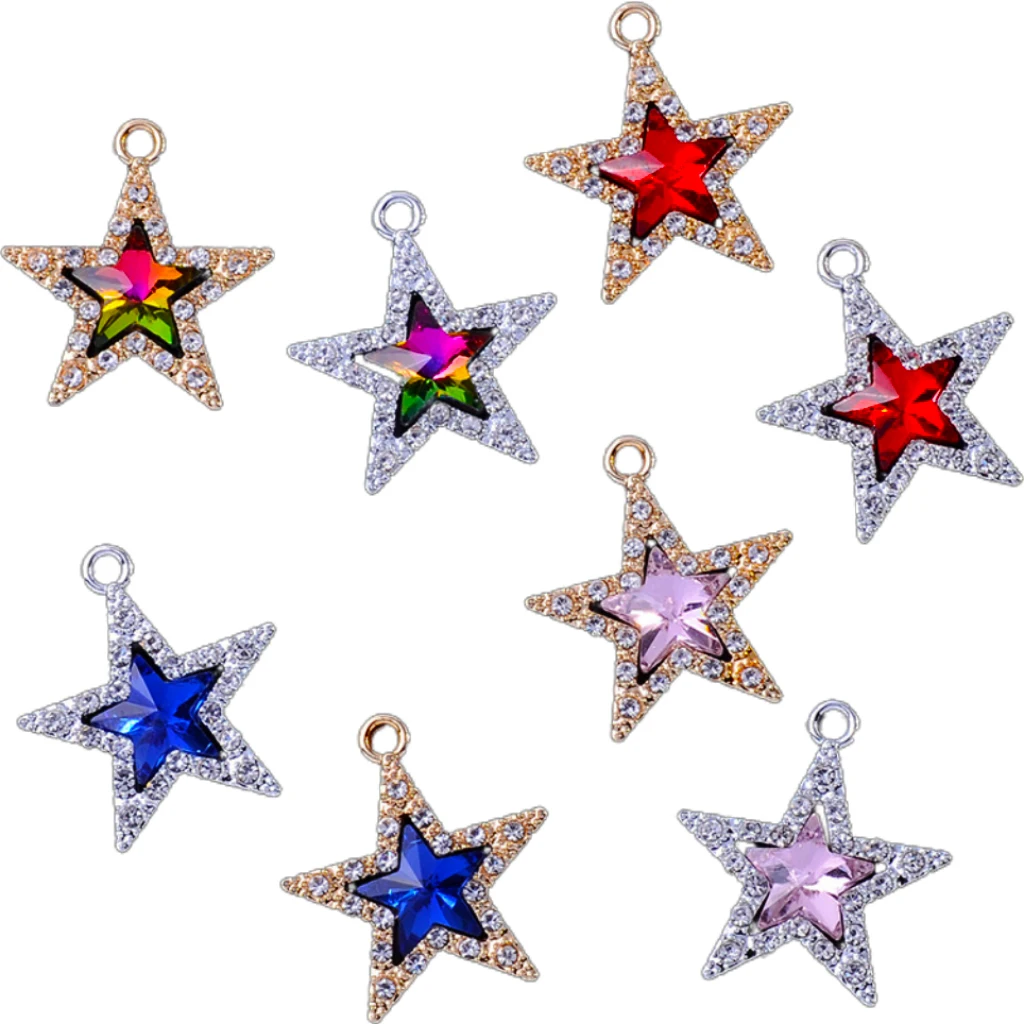 50PCS Alloy Rhinestone Star Necklace Pendant DIY For Earring Jewelry Accessories Necklace Pendant