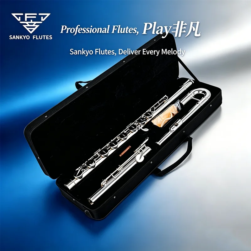 New Japan Sankyo C Tune Flute Silver Plated Copper Material 16 Keys Closed Holes Professional Musical Instrument With Case