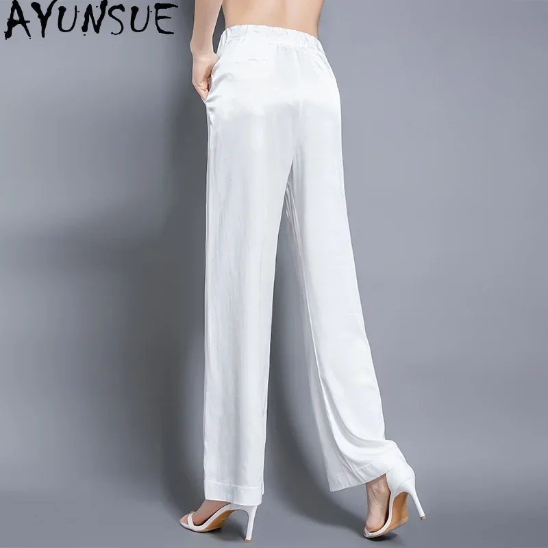 AYUNSUE 95% Mulberry Silk Pants Women 2024 Elegant Fashion Trousers Womens High Waisted Straight Trouser Summer Clothes брюки