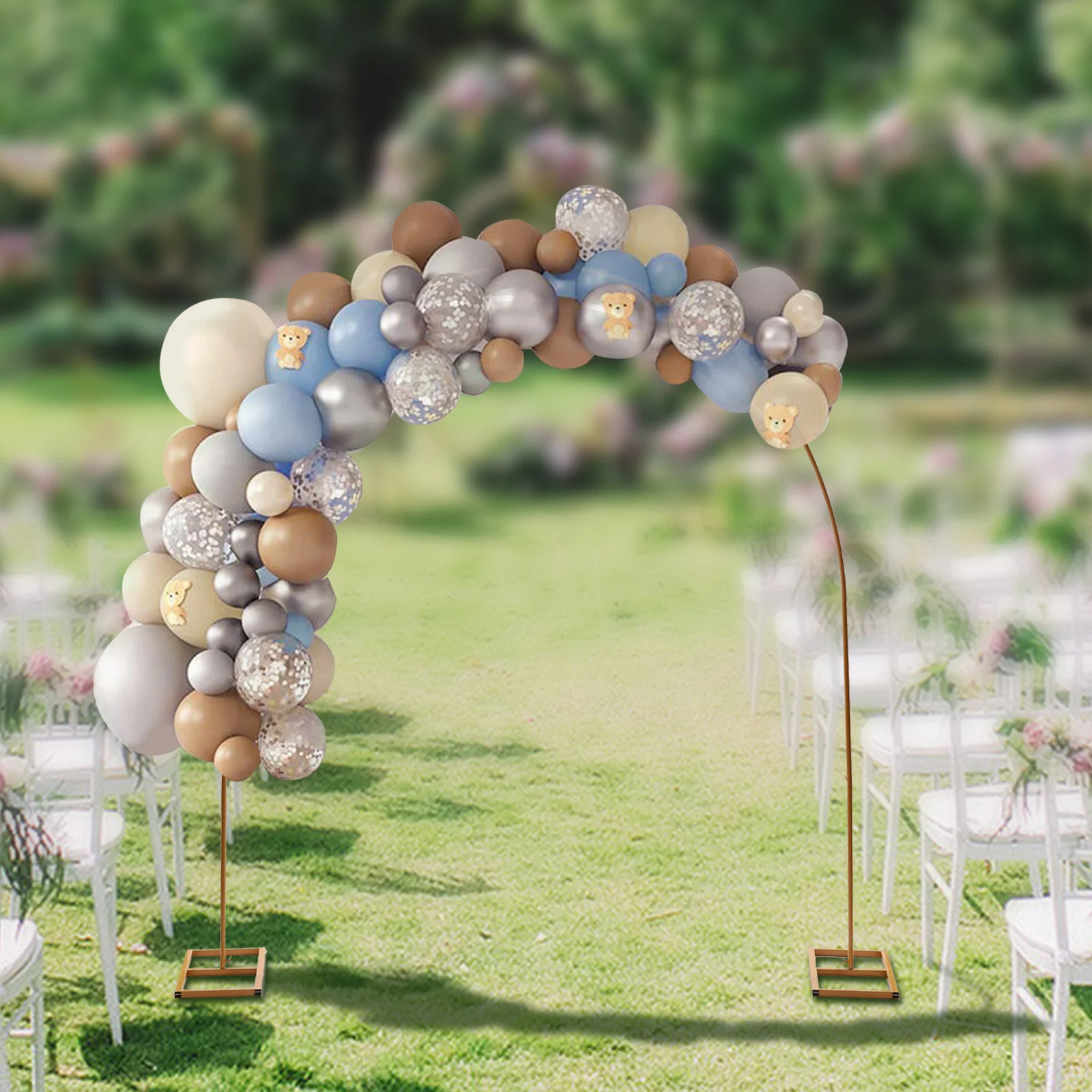 7.5FT Metal Wedding Arch, Balloon Arch Backdrop Stand for Wedding, Garden, Yard, Indoor Outdoor Party Decoration (Gold/White)