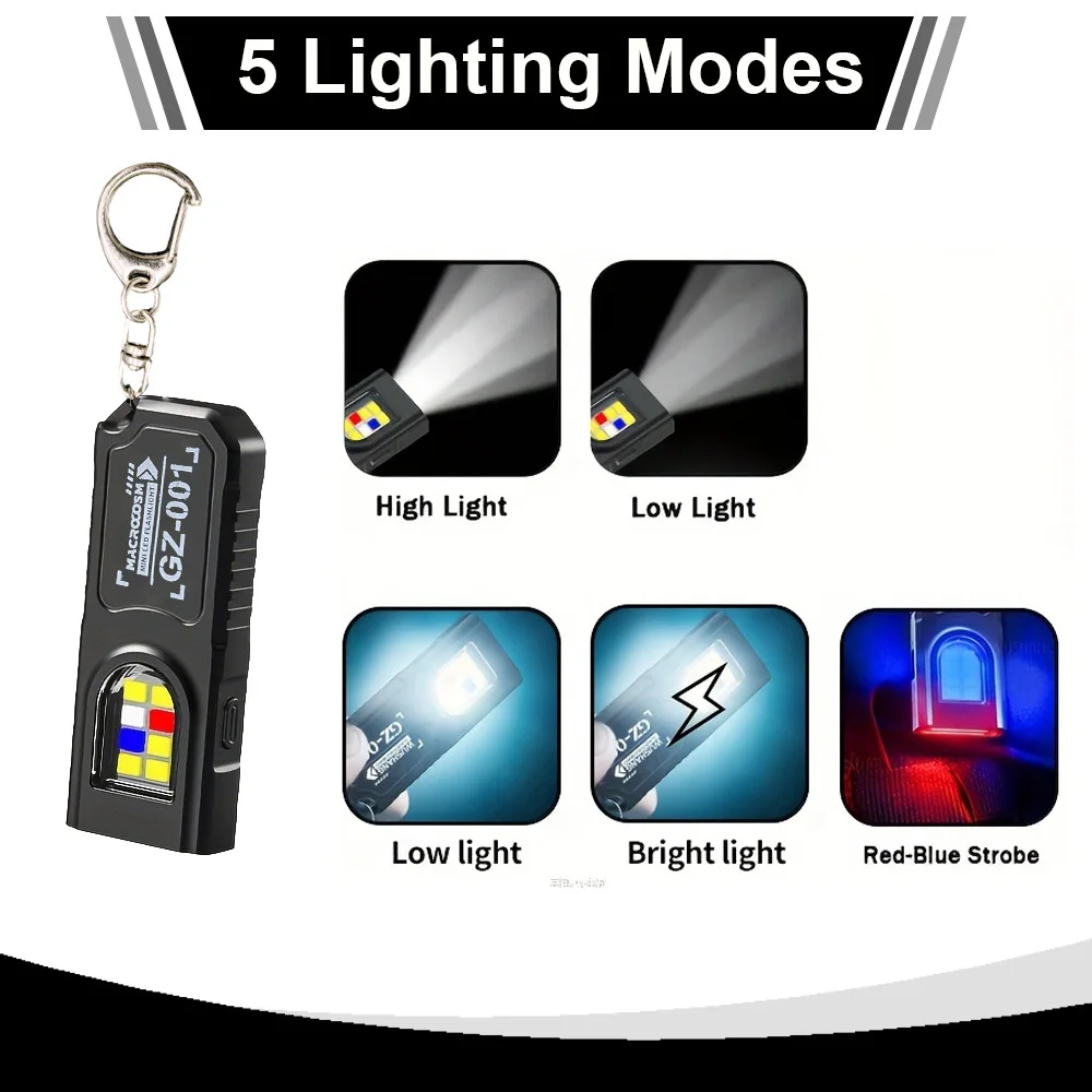 Mini Keychain Flashlight with Magnet Rechargeable Multifunction Torch Lamp Portable Clip on Flashlight Waterproof Camping Light
