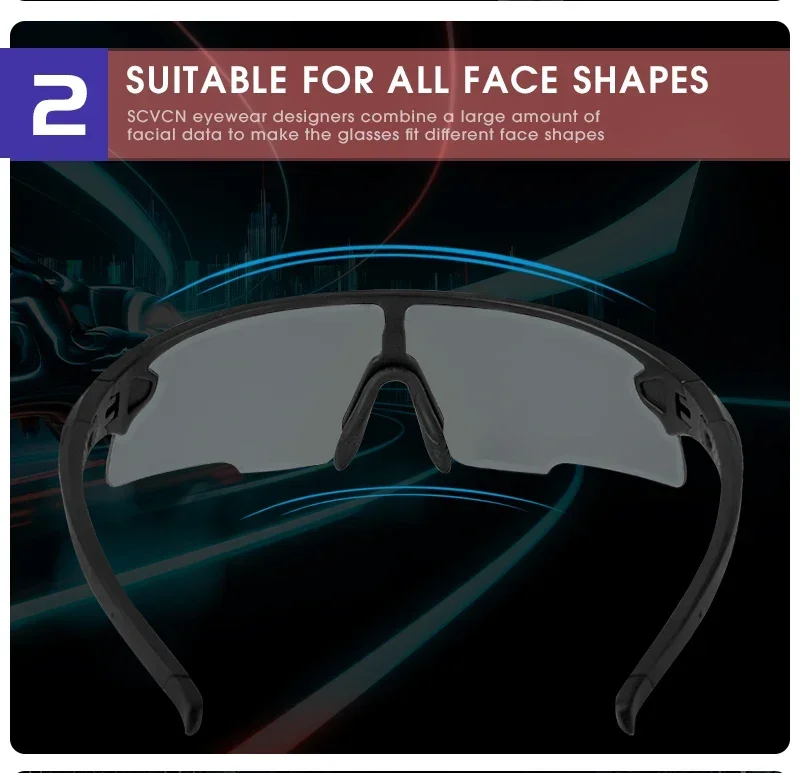 SCVCN Photochrome Fahrradbrille Sonnenbrille für Herren Fahrrad-Straßenbrille für MTB UV400 Brille Damen Rennrad Wanderbrille – Detail 3