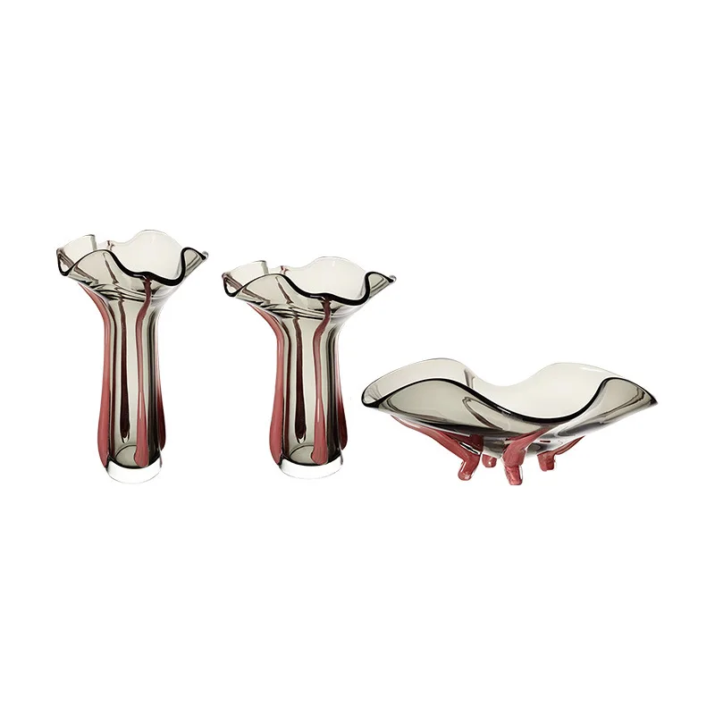 

American home art vase, red-gray high-end living room crystal decorative ornament