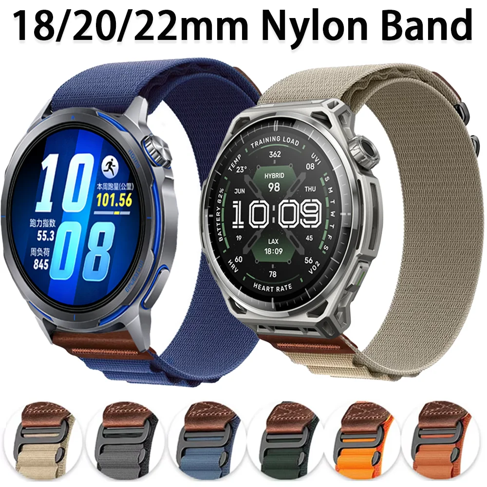 18/20/22mm Nylon-Leder-Etikettenarmband für Huawei Watch 5 GT6-5-4 46mm 41mm GT Runner 2 Armband Amazfit Bip Max 6 5 Balance 3 2 Ultra
