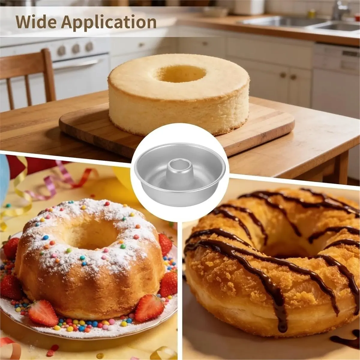Multi-use Gear Ring Cake Pan,Anodized Non-Stick Round Pound Cake Mold with Central Chimney Tube,for Chiffon,Chocoflan,Donuts and