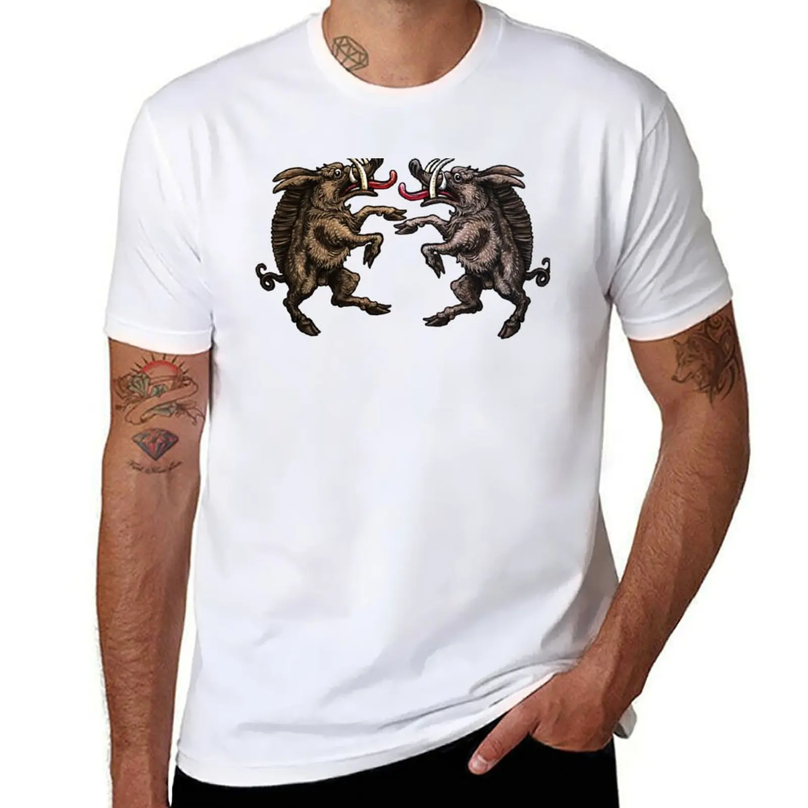 Medieval Heraldry: Pugilistic Boars T-shirt boys animal print quick-drying customs fitted t shirts for men