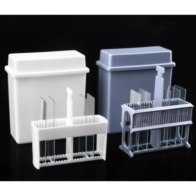 Plastic Covered 24 Slots Staining Jar Rack White for Microscope Slides; Slides Staining Rack Dish Set