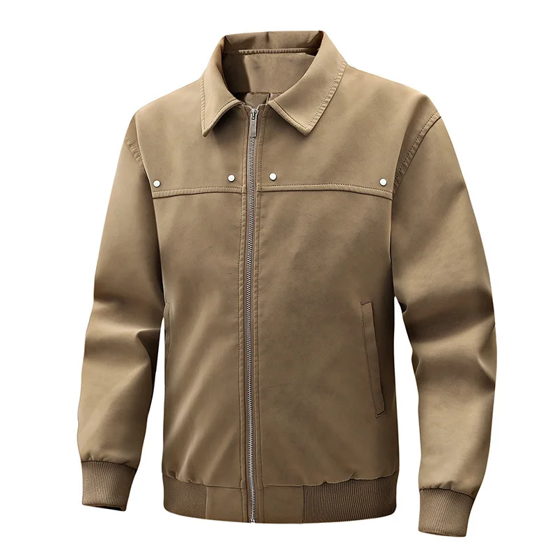 

Autumn Man Coat American Retro Solid Long Sleeve Male Outerwear Turn Down Collar Zipper Business Casual Versatile Men Jacket