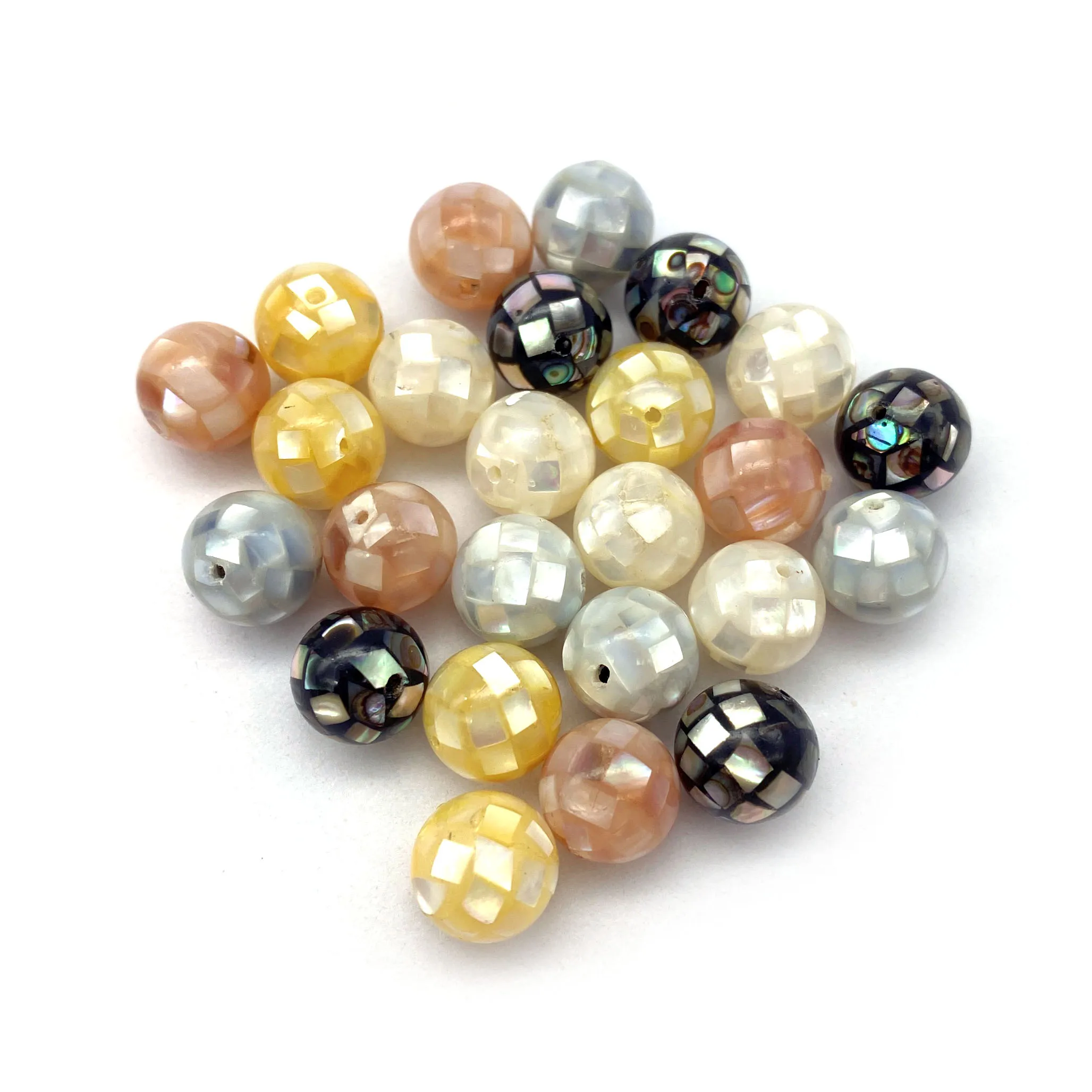 Natural Mother of Pearl Shell Mosaic Loose Beads Charm for Jewelry Making DIY Bracelet Necklace Earring Round Ball Abalone Shell