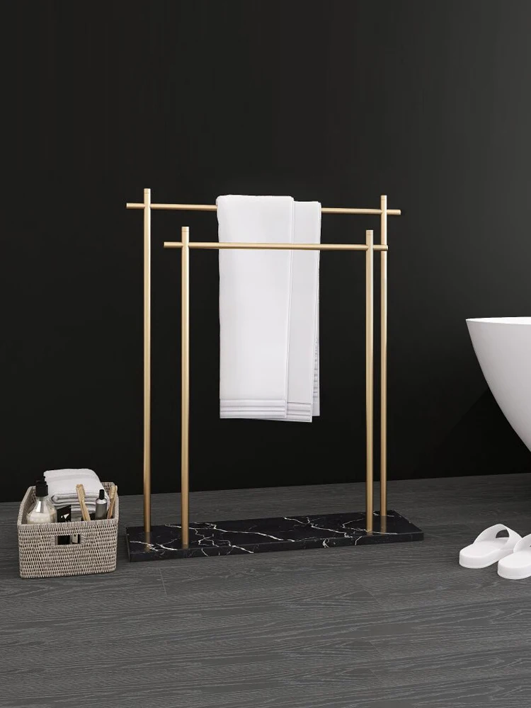 Gun ash solid floor marble towel rack non-punch bathroom storage rack hotel bath towel rack creative towel rail