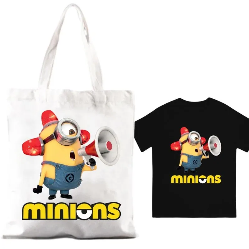 Beast Kingdom Cartoon M-Minions Women Shoulder Bags Couple Combination Clothes Short Sleeve Collar Fashion T shirt Man Cotton